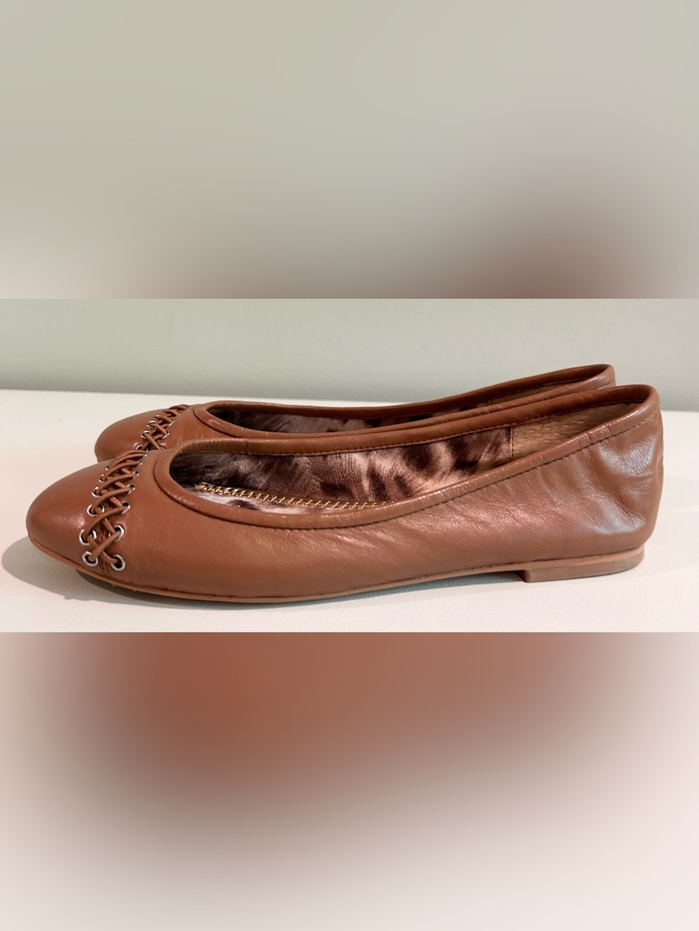 Sam Edelman Felicity Ballet Flats Brown Leather Whipstitch Shoes 7 - Picture 7 of 9